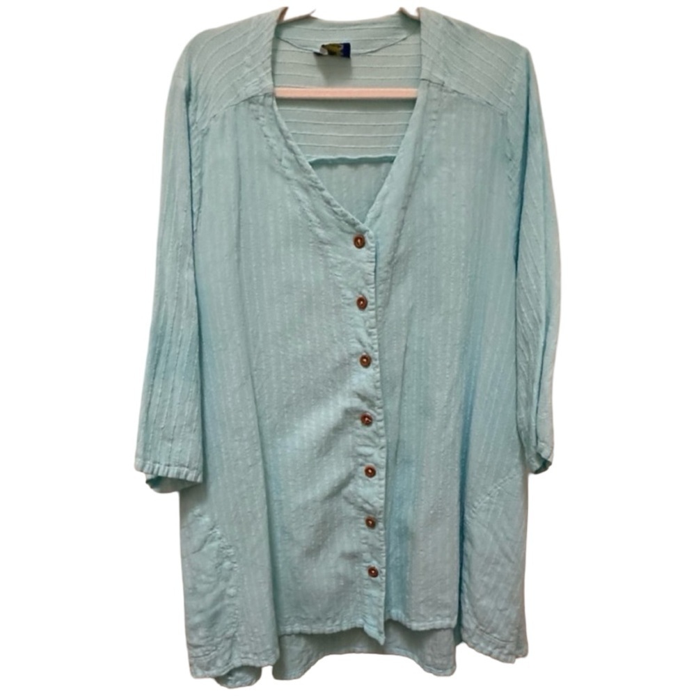 Dunes 100% Cotton Blue Button Up With Pockets